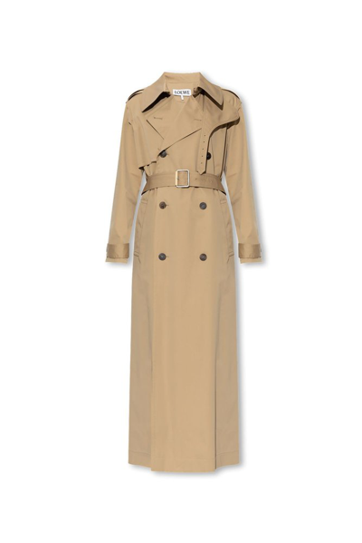 Loewe Double-breasted Belted Cotton And Silk-blend Trench Coat In Neutrals