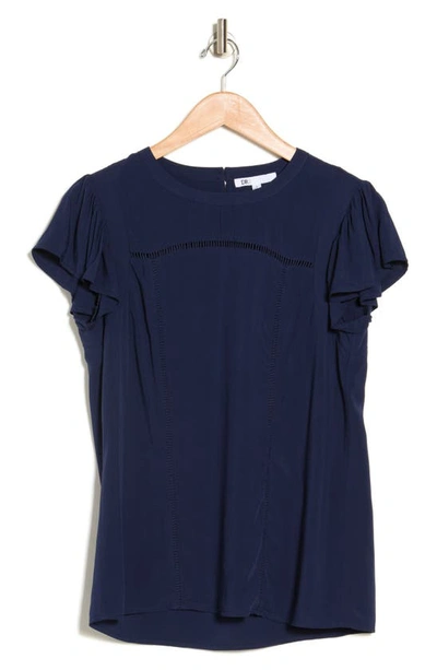 Dr2 By Daniel Rainn Paisley Print Fluttter Sleeve Blouse In Indigo