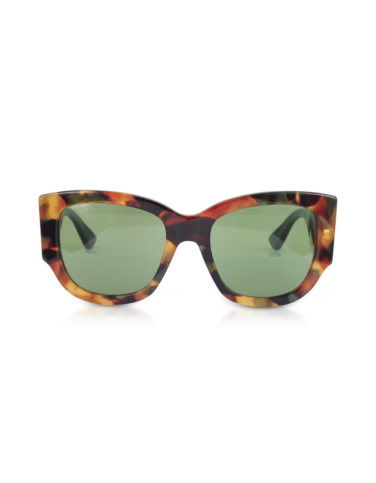Gucci Gg0276s Dark Tortoiseshell Oversize Cat Eye Acetate Sunglasses  W/sylvie Web Temples In Dark Tortoise/green | ModeSens