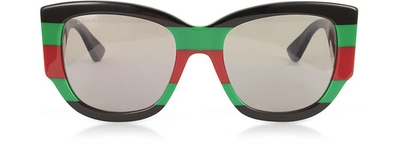 Gucci Designer Sunglasses Gg0276s Color Block Oversize Cat Eye Acetate Sunglassesw/sylvie Web Temples In Noir/ Gris