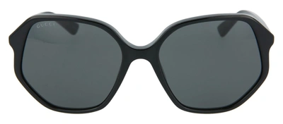 Gucci Sunglasses Gg0258s Geometric-frame Black Acetate Sunglasses In Grey