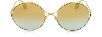Gucci Gg0253s Round-frame Metal Sunglasses W/gg Pearls