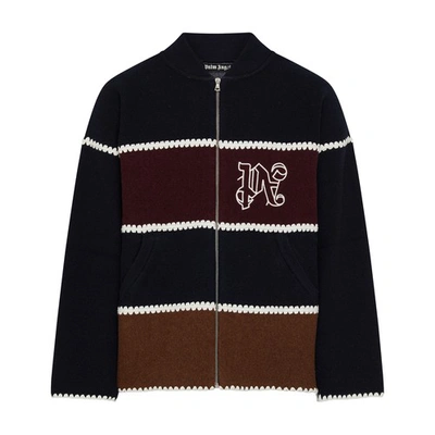 Palm Angels Pa Monogram Striped Knit Jacket In Multicolour