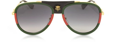 Gucci Gg0062s Aviator Gold Metal And Black Leathr Sunglasses In Or / Noir Dégradé