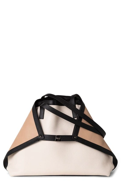 Akris Ai Medium Colorblock Convertible Shoulder Bag In Ecru/ Black/ Cordage