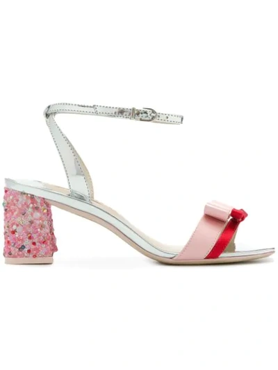 Sophia Webster Red Satin And Pink Leather Andie Mid Heel Sandals