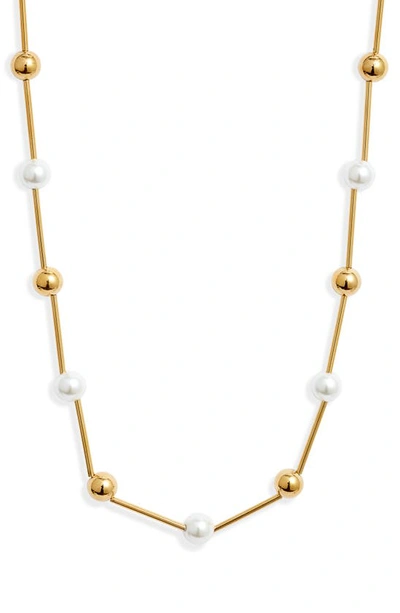 Jenny Bird Nova Imitation Pearl & Bead Station Necklace In Gold