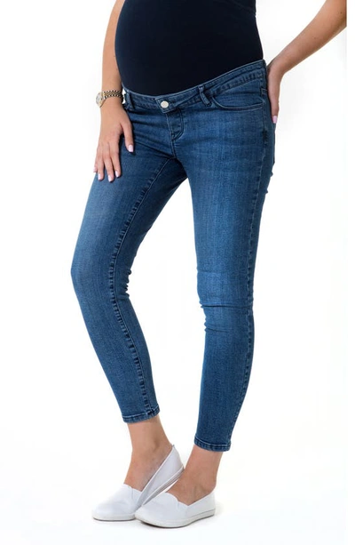 Accouchée Foldover Waistband Maternity Jeans In Denim Blue