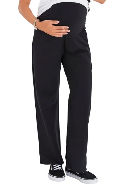Accouchée Foldover Waistband Stretch Cotton Maternity Pants In Black