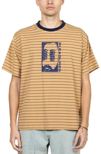 Pleasures Foresight Oversize Stripe Graphic T-shirt In Tan