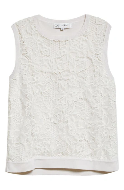 Oscar De La Renta Floral Lace Guipure Silk Blend Tank In White