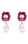 Sterling King Lola Floral Baroque Pearl Drop Earrings In Pink