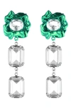 Sterling King Ada Floral Crystal Drop Earrings In Emerald
