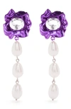 Sterling King Lola Floral Freshwater Pearl Drop Earrings In Violet