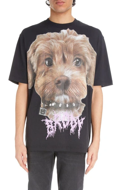 Acne Studios Exford Dog Face Oversize Graphic T-shirt In Faded Black