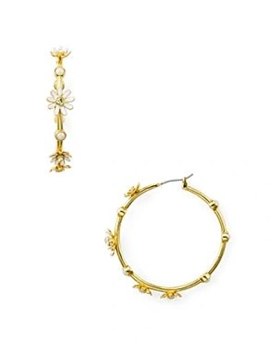 Kate Spade New York Gold-tone Crystal & Imitation Pearl Flower Hoop Earrings In White Multi