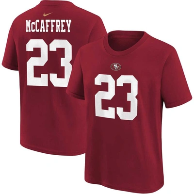Nike Kids' Big Boys  Christian Mccaffrey Scarlet San Francisco 49ers Player Name And Number T-shirt