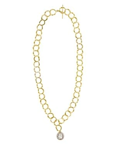 Majorica Gold-tone Link & Imitation Pearl 24" Pendant Necklace In White