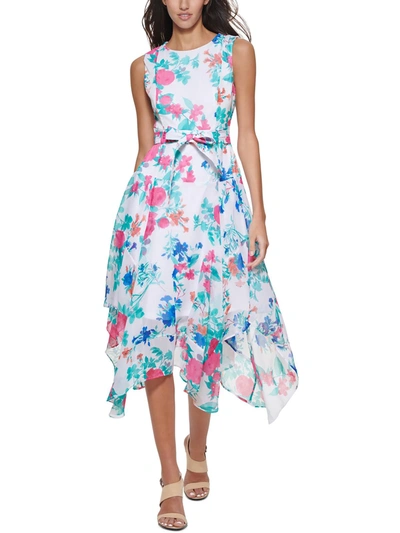 Calvin Klein Womens Floral Print Midi Fit & Flare Dress In Multi