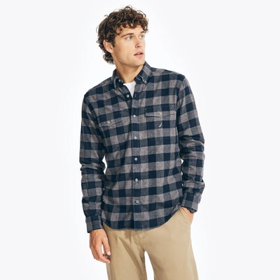 Nautica Mens Sustainably Crafted Plaid Flannel Shirt In Grey