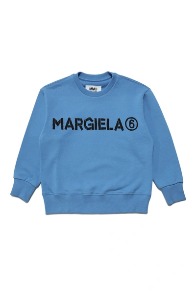 Mm6 Maison Margiela Kids' Cotton Crew-neck Sweatshirt With Logo In Blue