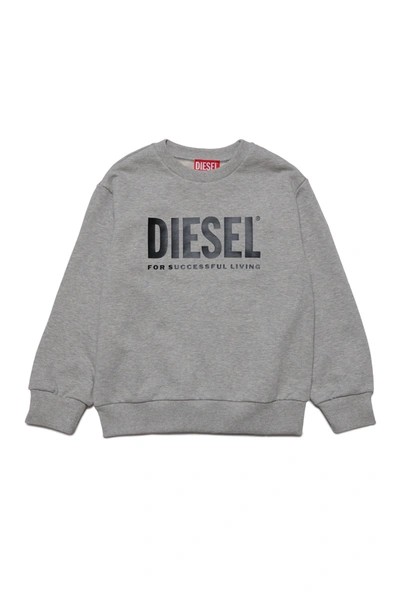 Diesel Kids' Cotton Crew-neck Sweatshirt With Logo In Grey