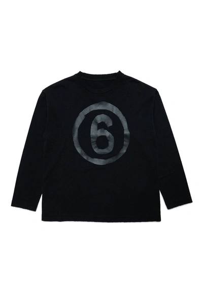 Mm6 Maison Margiela Kids' Crew-neck Jersey T-shirt With Logo In Black