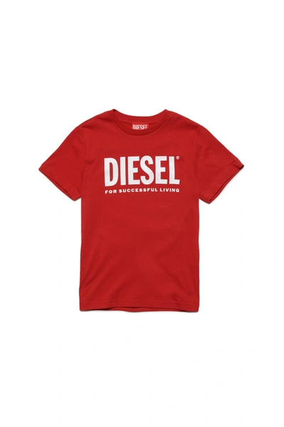 Diesel Kids' Crew-neck Jersey T-shirt With Logo In Red