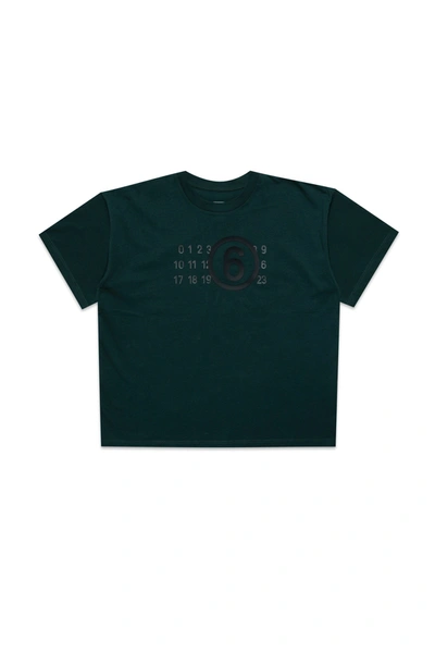 Mm6 Maison Margiela Kids' Crew-neck Jersey T-shirt With Rubberized Logo In Green