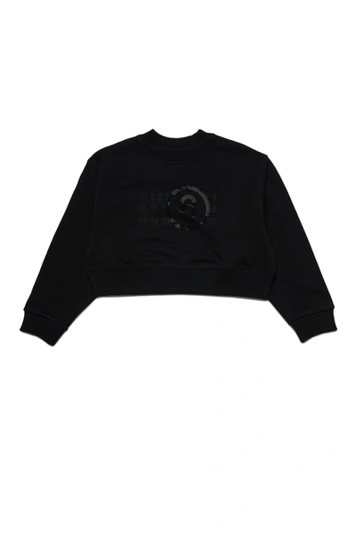 Mm6 Maison Margiela Kids' Cropped Crew-neck Jersey Sweatshirt With Logo Light Spots In Black