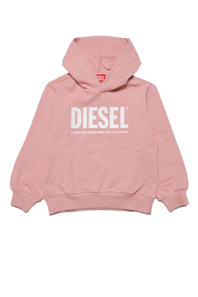 Diesel Kids' Hooded Cotton Sweatshirt With Logo In Pink