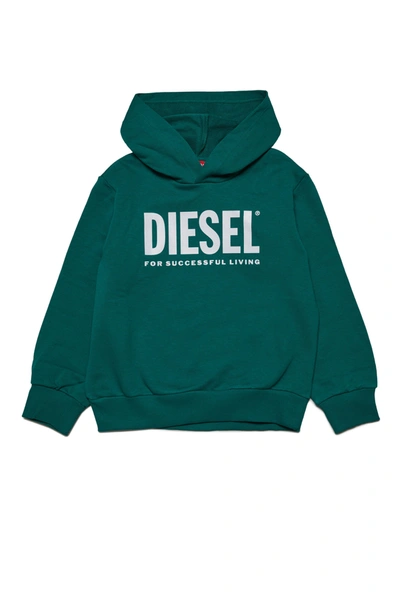 Diesel Kids' Hooded Cotton Sweatshirt With Logo In Green