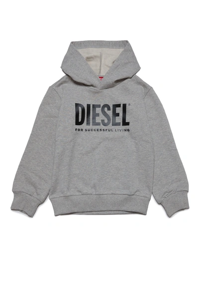 Diesel Kids' Hooded Cotton Sweatshirt With Logo In Grey