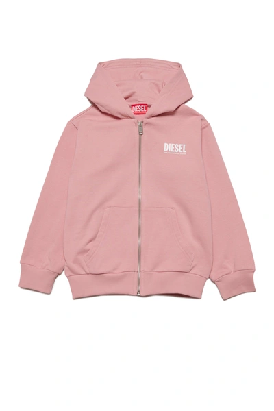 Diesel Kids' Hooded Cotton Sweatshirt With Zip And Logo In Pink