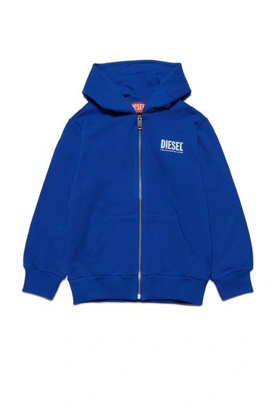 Diesel Kids' Hooded Cotton Sweatshirt With Zip And Logo In Blue