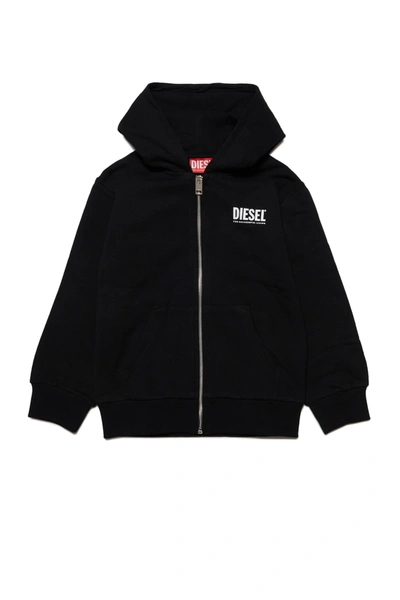 Diesel Kids' Hooded Cotton Sweatshirt With Zip And Logo In Black