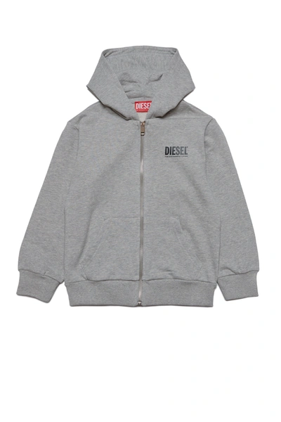 Diesel Kids' Hooded Cotton Sweatshirt With Zip And Logo In Grey