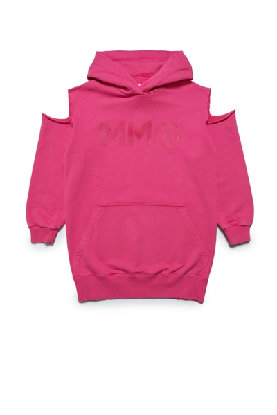 Mm6 Maison Margiela Kids' Hooded Maxi-sweatshirt Dress With Cut-out Shoulders In Pink