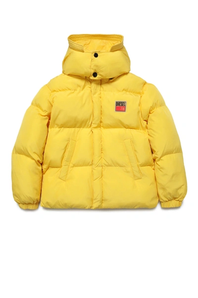 Diesel Kids' Hooded Padded Jacket With Patch In Yellow
