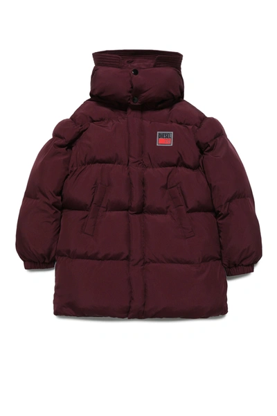 Diesel Kids' Hooded Padded Jacket With Patch In Red