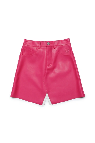 Mm6 Maison Margiela Kids' Imitation Leather Skirt With Pockets In Pink