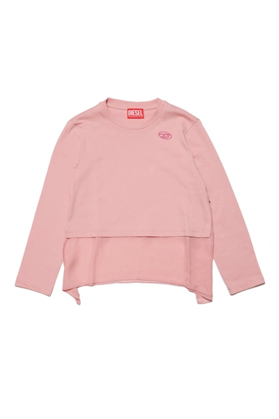 Diesel Kids' Jersey T-shirt With Viscose Chiffon In Pink
