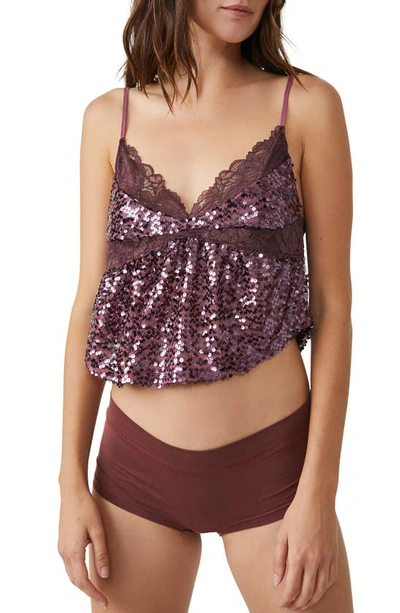 Free People Right Rhythm Sequin Crop Camisole In Wine Combo