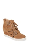 Linea Paolo Fave Cutout Wedge Sneaker In Tan Suede