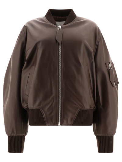 Attico Anja Oversize Leather Bomber Jacket In Brown