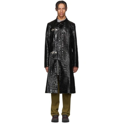 Raf Simons Opening Ceremony Faux Leather Slim Fit Coat In Black 00099