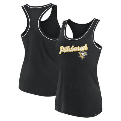 Fanatics Branded Black Pittsburgh Penguins Wordmark Logo Racerback Scoop Neck Tank Top