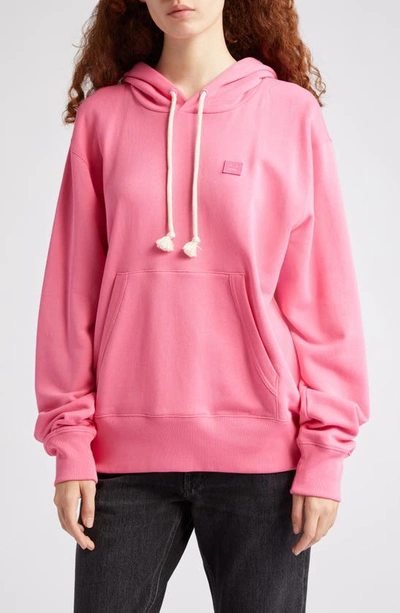 Acne Studios Fairah Face Patch Oversize Cotton Hoodie In Bright Pink