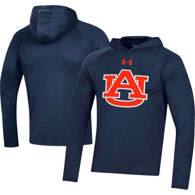 Under Armour Navy Auburn Tigers School Logo Raglan Long Sleeve Hoodie Performance T-shirt