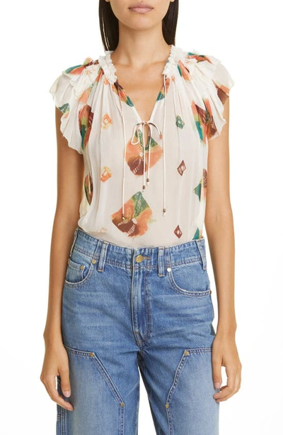 Ulla Johnson Marilyn Ruffle Sleeve Silk Chiffon Blouse In White